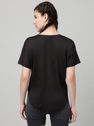 MKH Women Black Lifestyle Typography Printed Round Neck Relaxed Fit T-Shirt