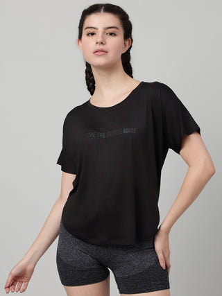 MKH Women Black Trendy Graphic Printed Casual T-Shirt