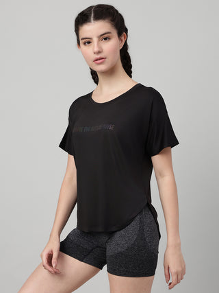 MKH Women Black Trendy Graphic Printed Casual T-Shirt