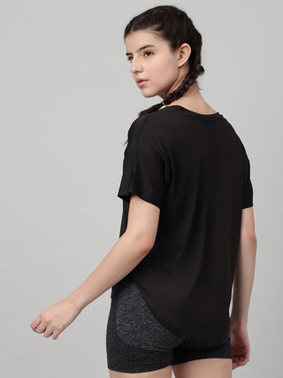 MKH Women Black Trendy Graphic Printed Casual T-Shirt