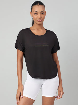 MKH Women Black Contemporary Statement Typography Casual T-Shirt