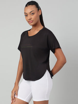 MKH Women Black Contemporary Statement Typography Casual T-Shirt