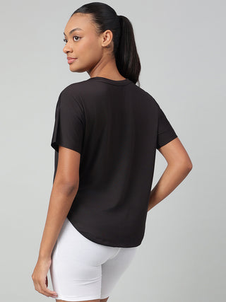 MKH Women Black Contemporary Statement Typography Casual T-Shirt