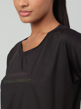 MKH Women Black Contemporary Statement Typography Casual T-Shirt