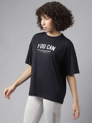 YOU CAN WOMEN BLACK DRI-FIT RELAXED FIT T-SHIRT