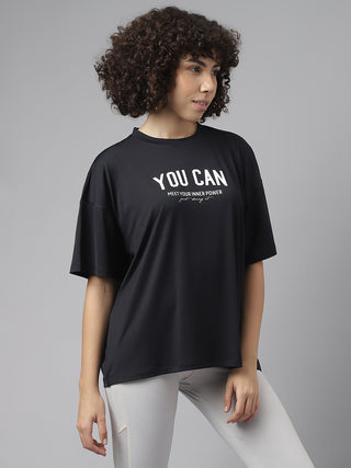 YOU CAN WOMEN BLACK DRI-FIT RELAXED FIT T-SHIRT