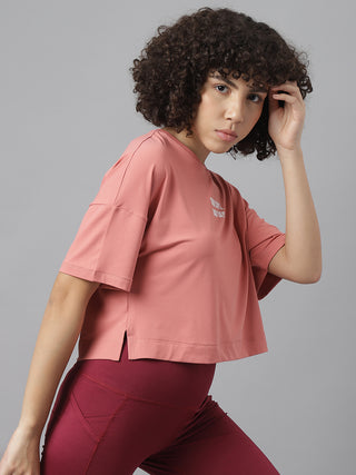 MKH Women Pink Drifit Relaxed T-Shirt