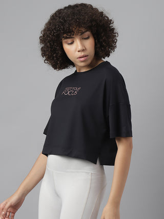 MkH Women Black Drifit Relaxed T-Shirt