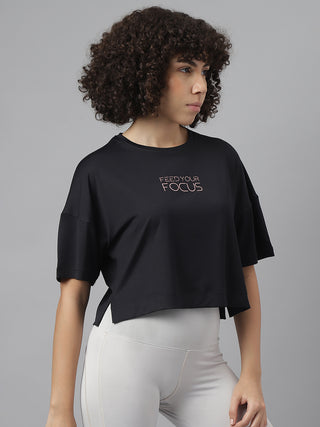 MkH Women Black Drifit Relaxed T-Shirt