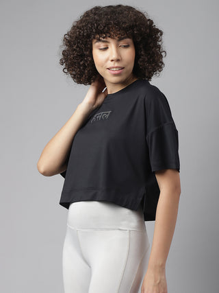 MKH Women Black Lightweight Activity T Shirt for Yoga and Gym