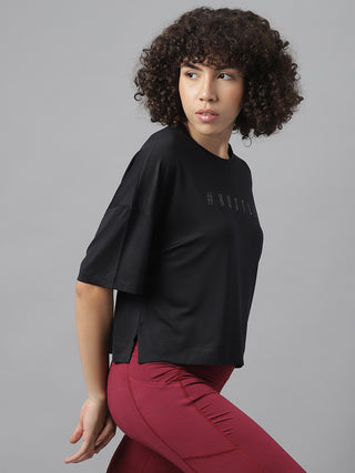MKH Women Black Breathable Running T Shirt for Outdoor Workouts