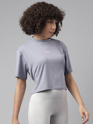 MKH WOMEN GREY DRI-FIT RELAXED FIT T-SHIRT