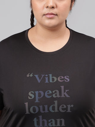 VIBES WOMEN BLACK DRI-FIT RELAXED FIT T-SHIRT