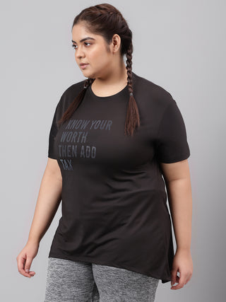 KNOW YOUR WORTH WOMEN BLACK DRI-FIT RELAXED FIT T-SHIRT