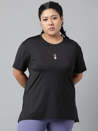 BEGUM WOMEN BLACK DRI-FIT RELAXED FIT T-SHIRT