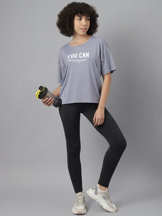 YOU CAN WOMEN GREY DRI-FIT RELAXED FIT T-SHIRT