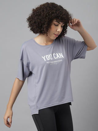 YOU CAN WOMEN GREY DRI-FIT RELAXED FIT T-SHIRT