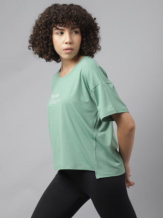 HUSTLE WOMEN GREEN DRI-FIT RELAXED FIT T-SHIRT