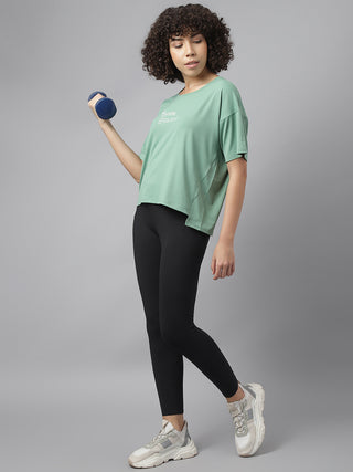 HUSTLE WOMEN GREEN DRI-FIT RELAXED FIT T-SHIRT