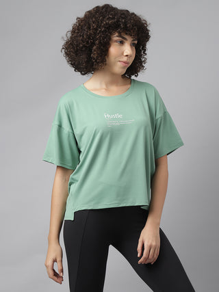 HUSTLE WOMEN GREEN DRI-FIT RELAXED FIT T-SHIRT