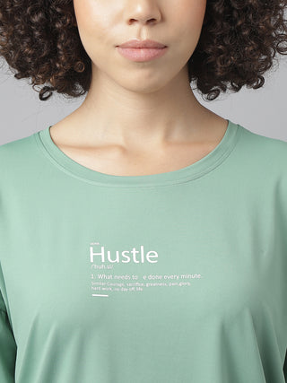 HUSTLE WOMEN GREEN DRI-FIT RELAXED FIT T-SHIRT