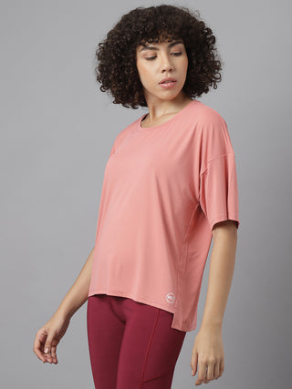 MKH Women Peach Lightweight Activity T Shirt for Yoga and Gym