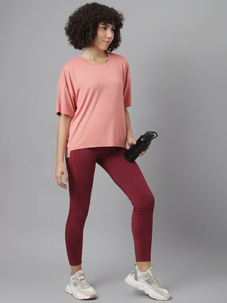 MKH Women Peach Lightweight Activity T Shirt for Yoga and Gym
