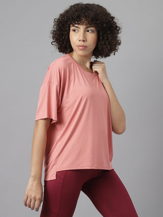 MKH Women Peach Lightweight Activity T Shirt for Yoga and Gym