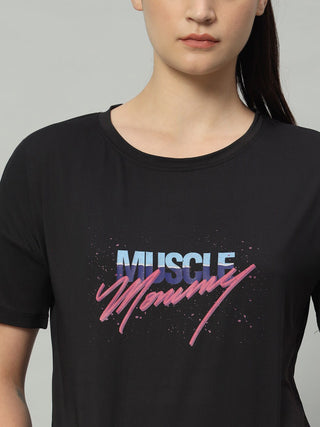 MKH Women Black Activewear Gym T-Shirt for Running and Fitness