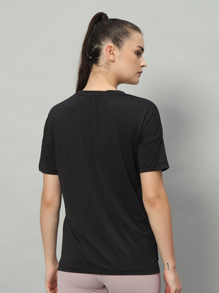 MKH Women Black Activewear Gym T-Shirt for Running and Fitness