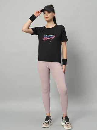 MKH Women Black Activewear Gym T-Shirt for Running and Fitness