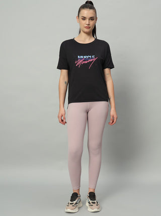 MKH Women Black Activewear Gym T-Shirt for Running and Fitness