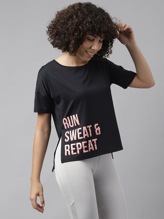 RUN SWEAT & REPEAT WOMEN BLACK DRI-FIT RELAXED FIT T-SHIRT