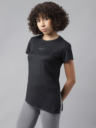 HUSTLE WOMEN BLACK DRI-FIT RELAXED FIT T-SHIRT