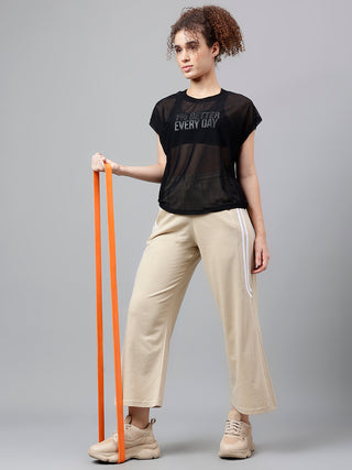 MKH Black Mesh T-Shirt Women Relaxed Gym Training Wear