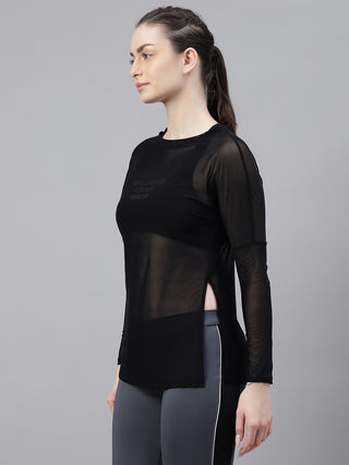 MKH Mesh Cover-Up Long Sleeve Top – Black
