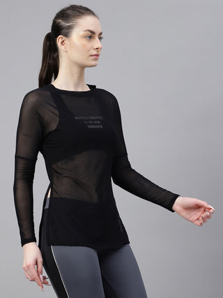 MKH Mesh Cover-Up Long Sleeve Top – Black