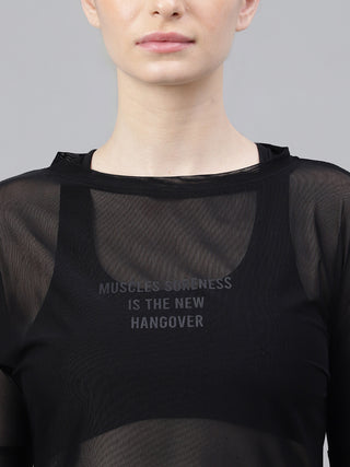MKH Mesh Cover-Up Long Sleeve Top – Black