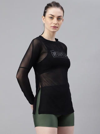 MKH Black Mesh See-Through Sports Top