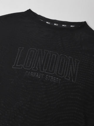 LONDON WOMEN BLACK MESH RELAXED FIT T-SHIRT