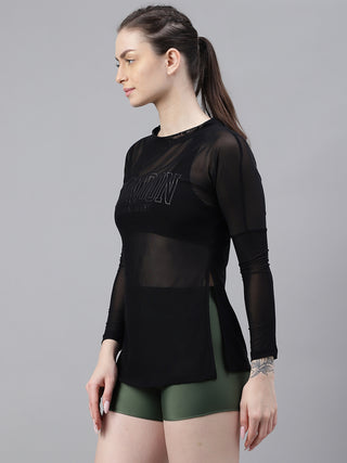 MKH Women’s Black Mesh Long Sleeve Top