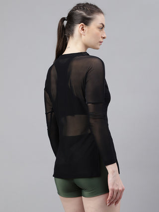 MKH Women’s Black Mesh Long Sleeve Top