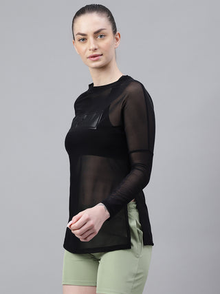 HUSTLE WOMEN BLACK MESH RELAXED FIT T-SHIRT