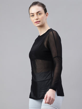 MKH Women’s Black Mesh Sportswear Top