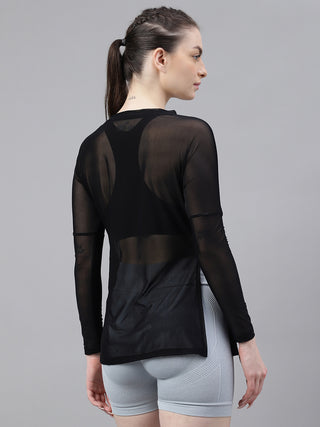 MKH Women’s Black Mesh Sportswear Top