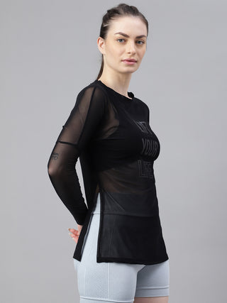 MKH Women’s Black Mesh Sportswear Top