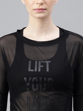 MKH Women’s Black Mesh Sportswear Top