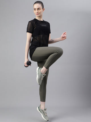MKH Black Relaxed Fit Mesh T-Shirt Women Breathable Activewear