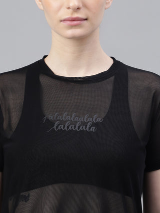 MKH Black Relaxed Fit Mesh T-Shirt Women Breathable Activewear