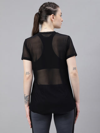 MKH Black Relaxed Fit Mesh Women Lightweight Gym T-Shirt